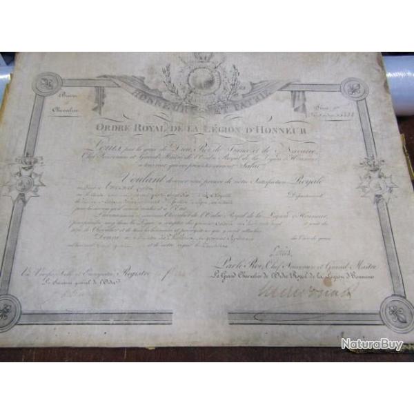brevet Ordre royal l�gion d'honneur re�u 1807 confirm� Louis XVIII 1824 Is�re Napol�on Restauration