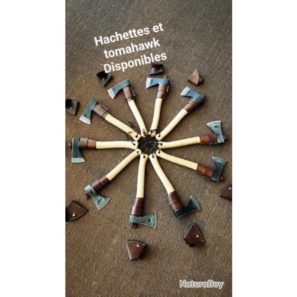 Tomahawk bushcraft acier tremp avec kit cuir artisanal.Entirement fait  la main