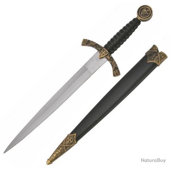 Dague Templi�re dor� avec fourreau de 34 cm