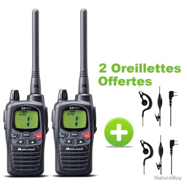 PACK 2 MIDLAND G9 PRO + 2 OREILLETTES + 2 CHARGEURS + 2 ACCUS