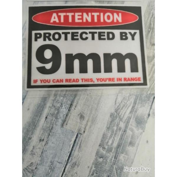 Autocollant warning protected- 9mm