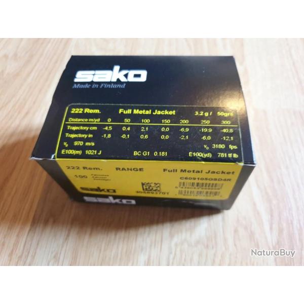 .222 rem SAKO RANGE FMJ 3.2G 50GR (BTE 100)
