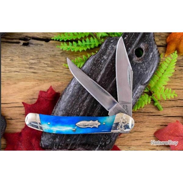 Couteau Rough Rider Copperhead Blue Bone Manche Os Lames Acier 440 RR2288