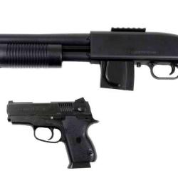 R&eacute;plique airsoft Pack Mossberg 500 grip model + pistol 45 tactical kit cybergun