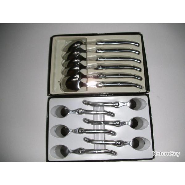 LOT DE 6 CUILLIERES LAGUIOLE SOUPE ALU INOX + 6 CUILLIERES A CAFE LAGUIOLE ALU INOX