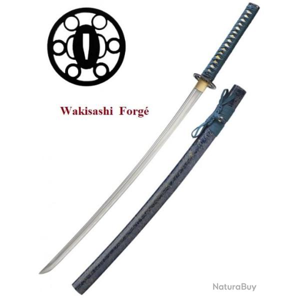 Wakisashi pratical forg Lame tremp / couleur bleu et vert