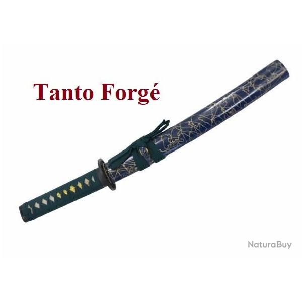 TANTO japonais Forg� Lame tremp�e / bleu marbr� et vert