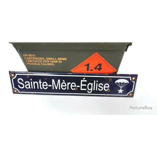 Reproduction plaque en �mail Sainte M�re Eglise  Largeur : 40 cm - Hauteur : 8cm