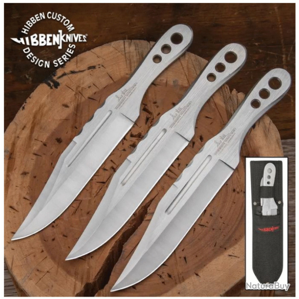 Couteaux de Lancer Hibben Triple Set Throwing Clip Point Acier 3Cr13 Etui Nylon GH5106