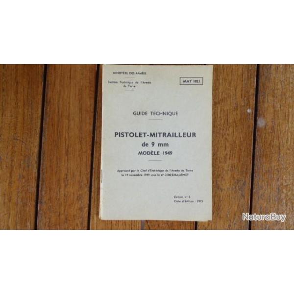 GUIDE TECHNIQUE PISTOLET MITRAILLEUR DE 9 MM 1973 MAT 1021