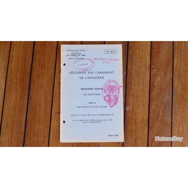 REGLEMENT INFANTERIE MUNITIONS PETIT CALIBRE 1983 TAMPON 1 RCP PARA / INF 401/2