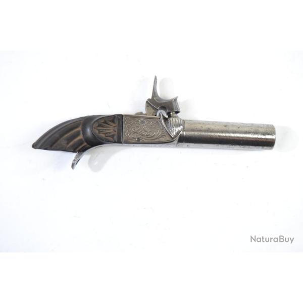 Pistolet  percussion  coffre, poudre noire, crosse poigne  restaurer