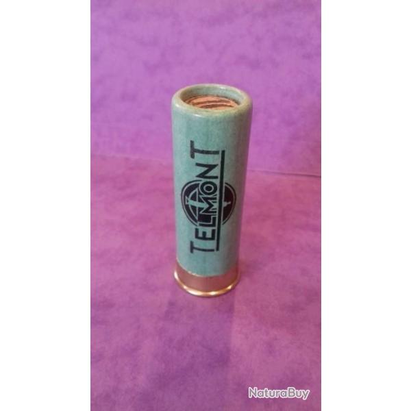 BELLE CARTOUCHE ANCIENNE  NON RECHARGEE D ARMURERIE  " TELMONT A ANNEMASSE" CAL.12  .