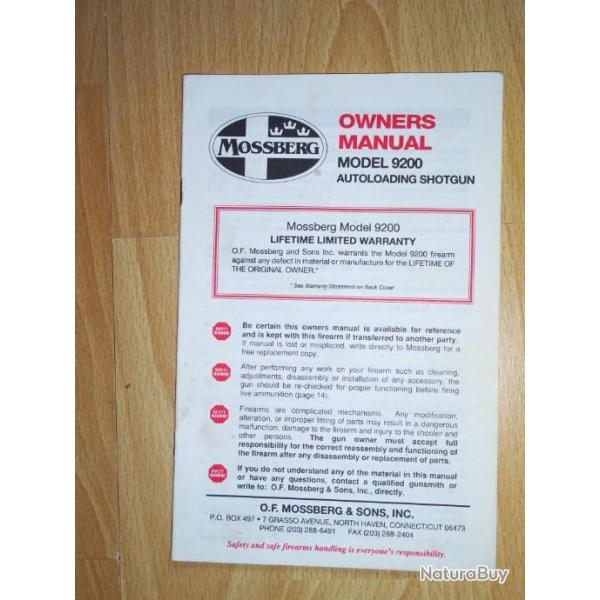 notice origine fusil MOSSBERG 9200 - VENDU PAR JEPERCUTE (a3882)