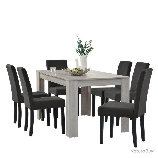 Table de salle � manger (ch�ne) + 6 chaise de salle � manger en gris fonc� - 140 x 90cm 03_0004240