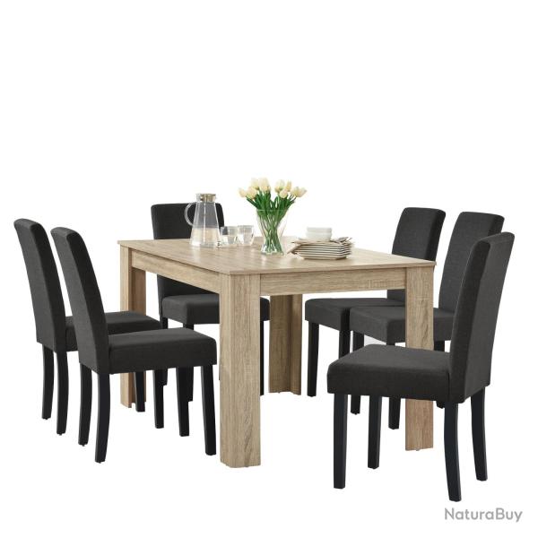 Table de salle � manger (ch�ne c�rus�) + 6 chaise de salle � manger en gris fonc� - 140x90cm 03_000