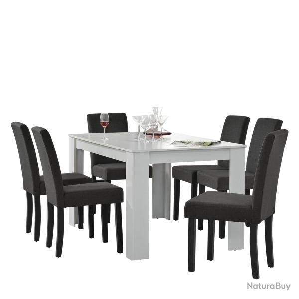 Table de salle � manger (blanc) + 6 chaise de salle � manger en gris fonc� - 140x90cm 03_0004237
