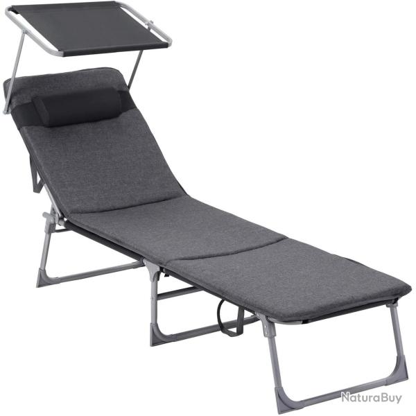 Chaise longue bain de soleil transat de relaxation avec matelas 3 cm coussin dossier et parasol inc