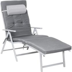 Chaise longue bain de soleil avec matelas d'une &eacute;paisseur de 6 cm appui t&ecirc;te amovible en alu anti r