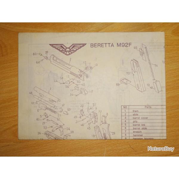 document pistolet BERETTA M92F notice pistolet a billes a gaz - VENDU PAR JEPERCUTE (a3939)