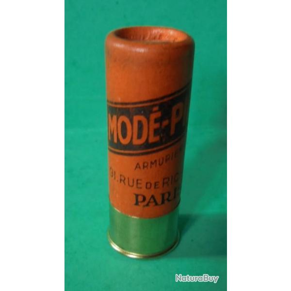 BELLE CARTOUCHE CHEVROTINES ANCIENNE NON RECHARGEE  ARMURERIE  "MODET-PIRLET ORANGE " CAL.12 .