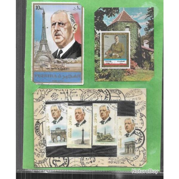 g�n�ral de gaulle lot de timbres toutes nationalit�s , cameroun, fujeira , dahomey, gabon, ajman,