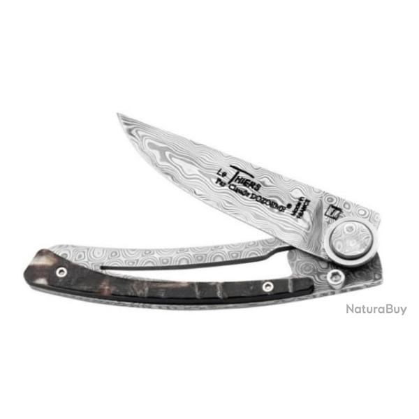 4925 - Couteau damas Le Thiers� Secret par Claude Dozorme manche corne de b�lier