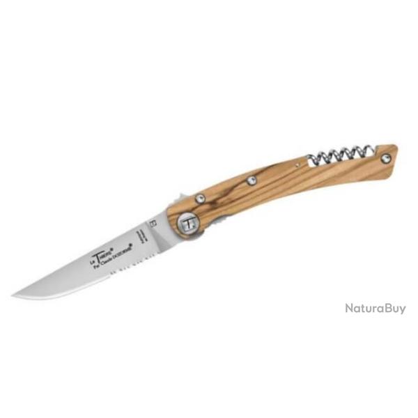 4931.O - Couteau Le Thiers� tire bouchon par Claude Dozorme manche olivier