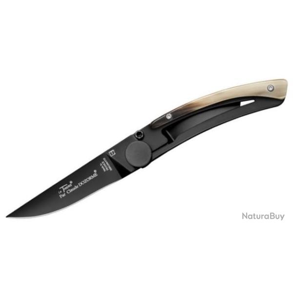 4941.CC - Couteau pliant Le Thiers par Claude Dozorme noir liner lock manche corne claire