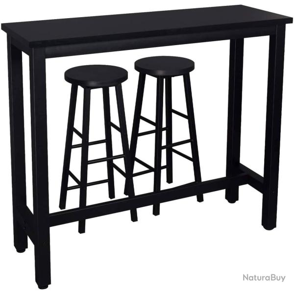 1x table de bar + 2 x ensemble de tabourets de bar structure en m�tal MDF noir 19_0000035
