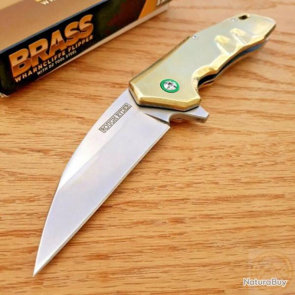 Couteau Rough Ryder Brass Lame Acier D2 Manche Laiton Linerlock Clip RR2179