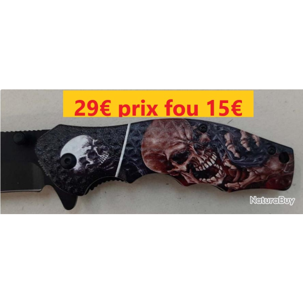 Couteau pliant OUVERTURE ASSIST�E T�te de Mort Marron Rouge 20 cm Lame 8,5 cm Ferm� 11,5 cm   144C-2