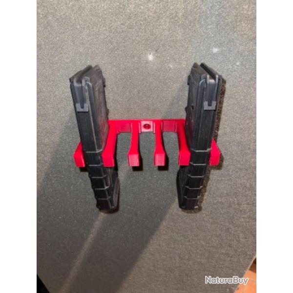 Support / rack de rangement rouge pour 5 chargeurs AR 15 / M 4 / M 16
