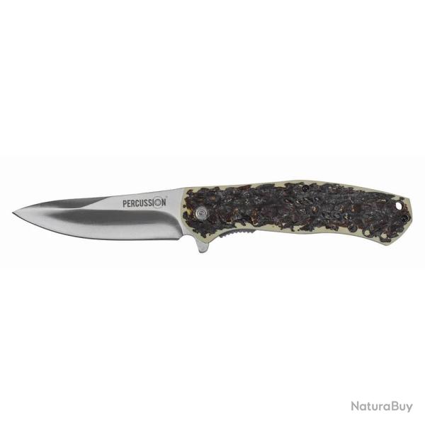 Couteau chasse pliant lame acier inox 9cm manche imitation corne