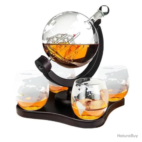 Ensemble de 4 verres de whisky + 1 carafe 900 ml en forme de globe - Design original
