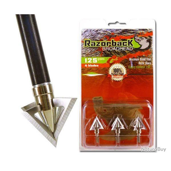 Pointes pour arcs et arbal�tes Razorback 4 lames 125 grais (pack de 3)