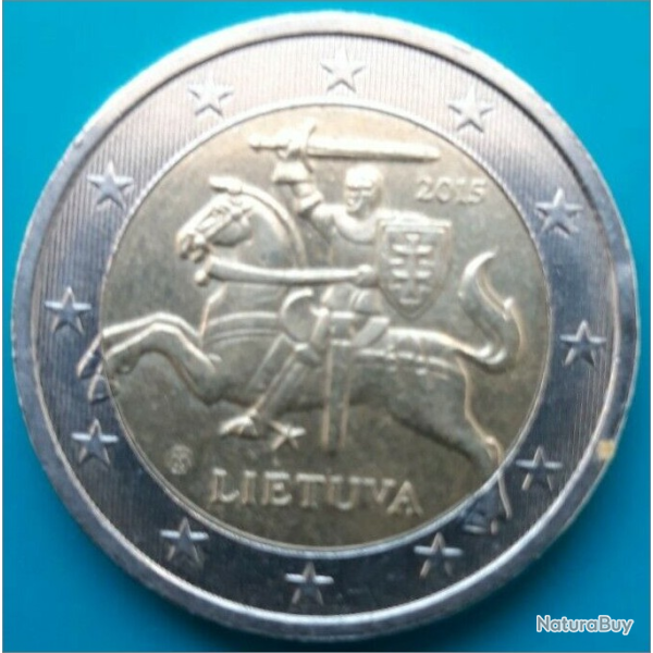 Collection Monnaie 2 EUROS 2015 LITUANIE-Au centre, le chevalier Vytis, repr�sent� sur les armoiries