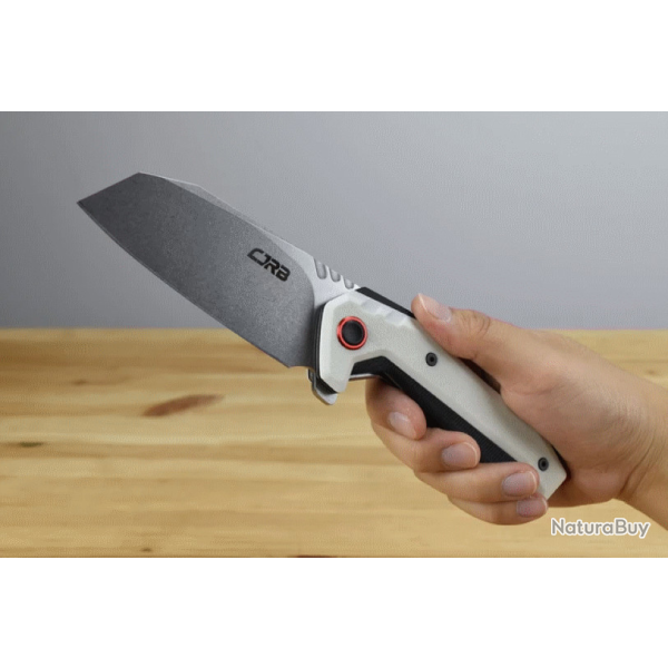 Couteau CJRB Tigris White/Black Lame Acier AR-RPM9 manche G10 IKBS Linerlock Clip J1919WH