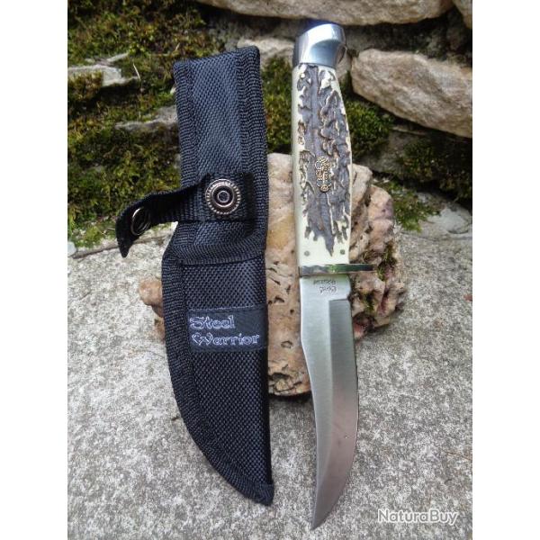 Couteau de Chasse Skinner Lame Acier 440 Manche Rsine Etui Nylon Frost Cutlery FSW602SBR