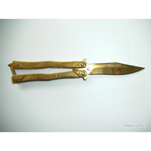 COUTEAU PAPILLON RAINGOLD LAME 7.5CM COULEUR OR