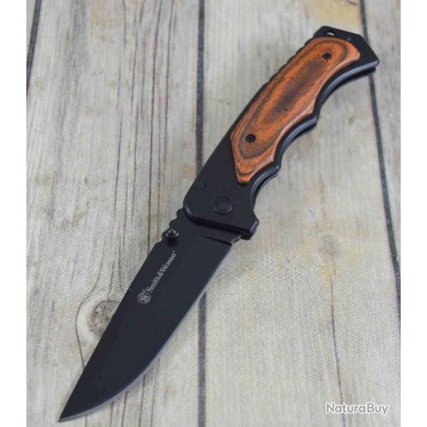 Couteau Smith&Wesson Gentleman Lame 8Cr13MoV Manche Bois Framelock Clip SW1147091