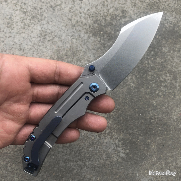 Couteau Kansept Pelican BLue Lame Acier CPM-S35VN Manche Titane IKBS Framelock Clip K1018A3