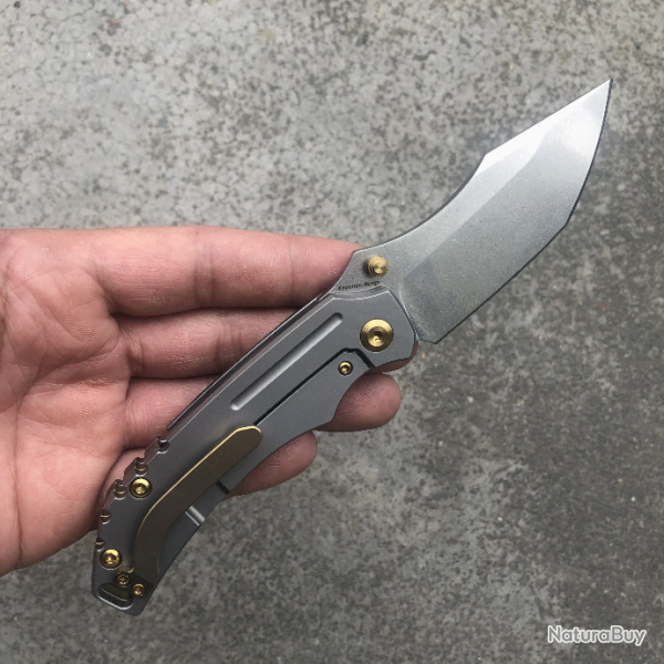 Couteau Kansept Pelican Tanto Lame Acier CPM-S35VN Manche Titane IKBS Framelock Clip K1018A1