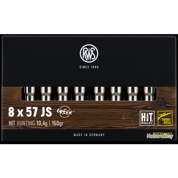 Boite de munitions RWS 8x57 JS HIT Short Rifle 10,4g