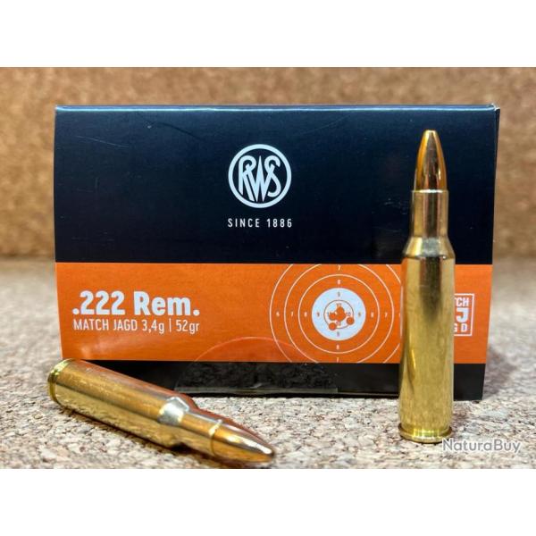 Boite de 30 munitions RWS Cal. 222Rem C3.4G 52Gr