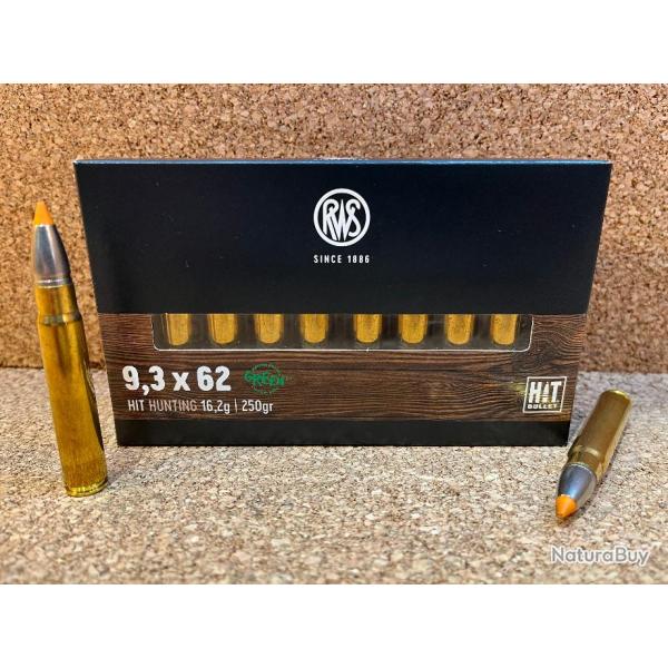 Lot de 2 boites de munitions RWS 9.3x62 HIT 16.2 g