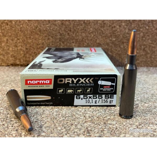 Lot de 2 boites de munitions NORMA Cal.6.5x55 SE Oryx Silencer 10.1g 156gr