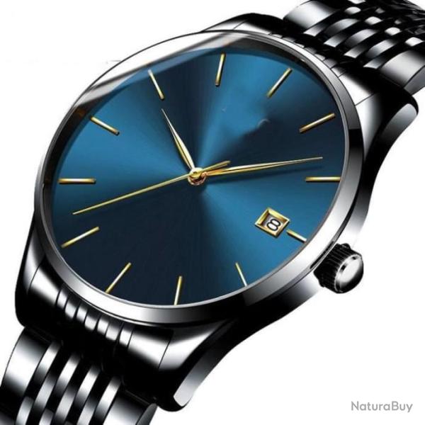 Montre de luxe pour hommes - Noir et bleu - Haut de gamme - LIVRAISON GRATUITE