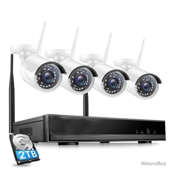 Kit vid�osurveillance sans fil 1080p - 8CH NVR avec 4 cam�ras IP + HDD 2To - LIVRAISON GRATUITE