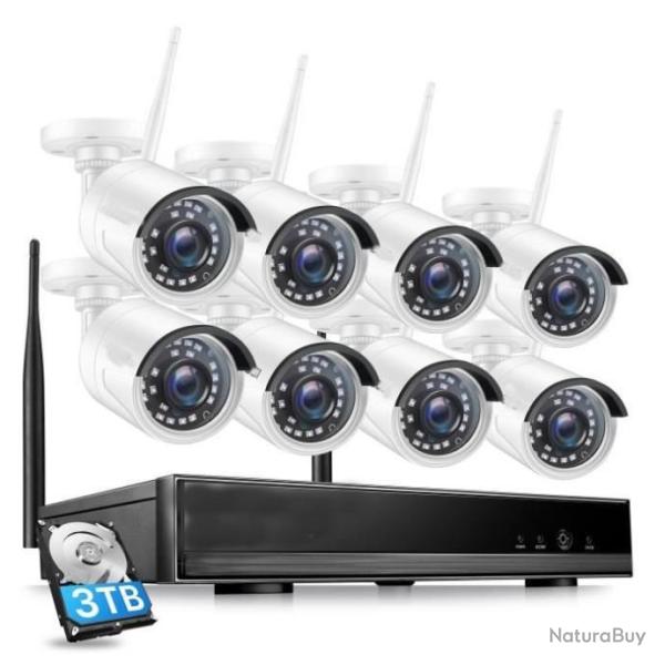 Kit vid�osurveillance Wifi 1080p - 8CH NVR avec 8 cam�ras IP + HDD 3To - LIVRAISON GRATUITE
